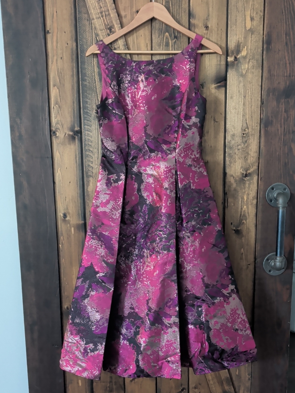 Adrianna Papell Size 6 Magenta & Black Floral Midi Dress NWT POCKETS!!!